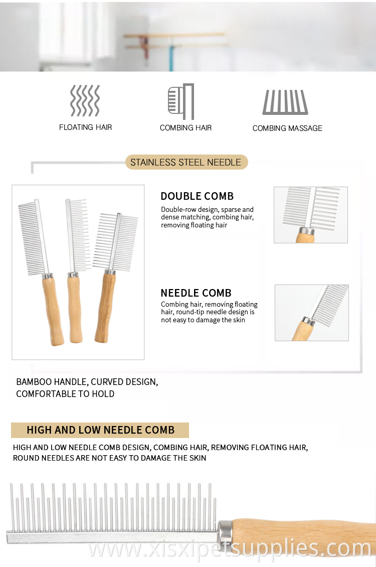 Factory Wholesale Custom Laser Logo Bamboo Wooden Handle Pet Flea Comb Cat Dog Hair Grooming Comb
